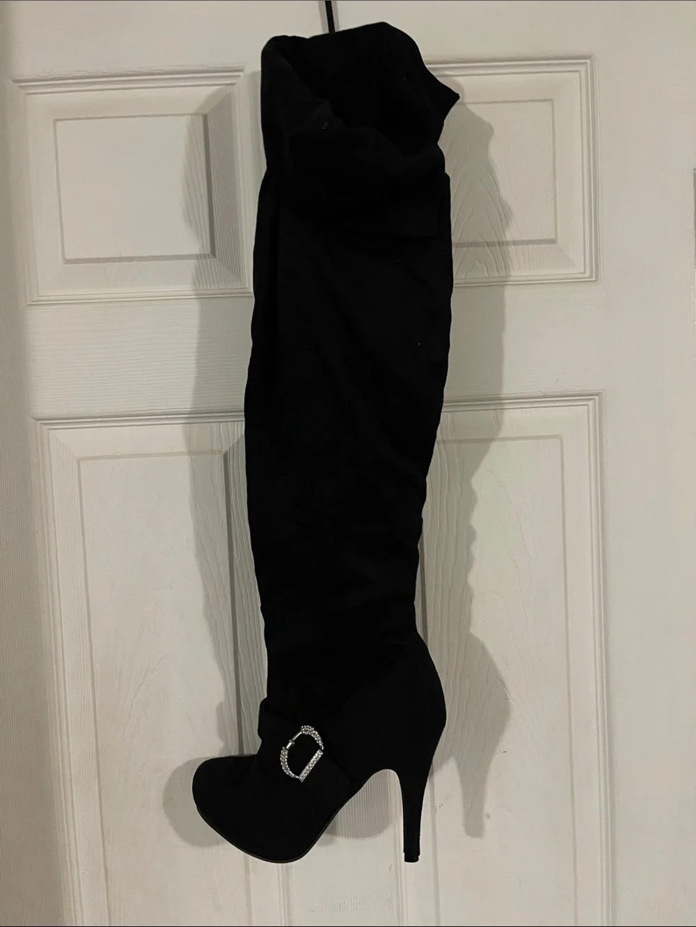 Rue21 Black Over-the-Knee Stiletto Boot with Rhinestone Buckle